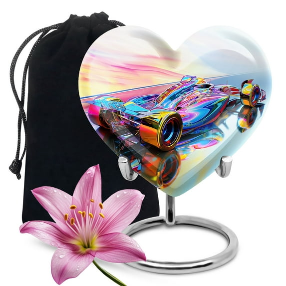 Prismatic Speed Illusion Car - Urns For Ashes Adult Male Small - Luxurious Large Heart Urn For Cremation - Timeless Adult Human Ashes Container 8 Inch