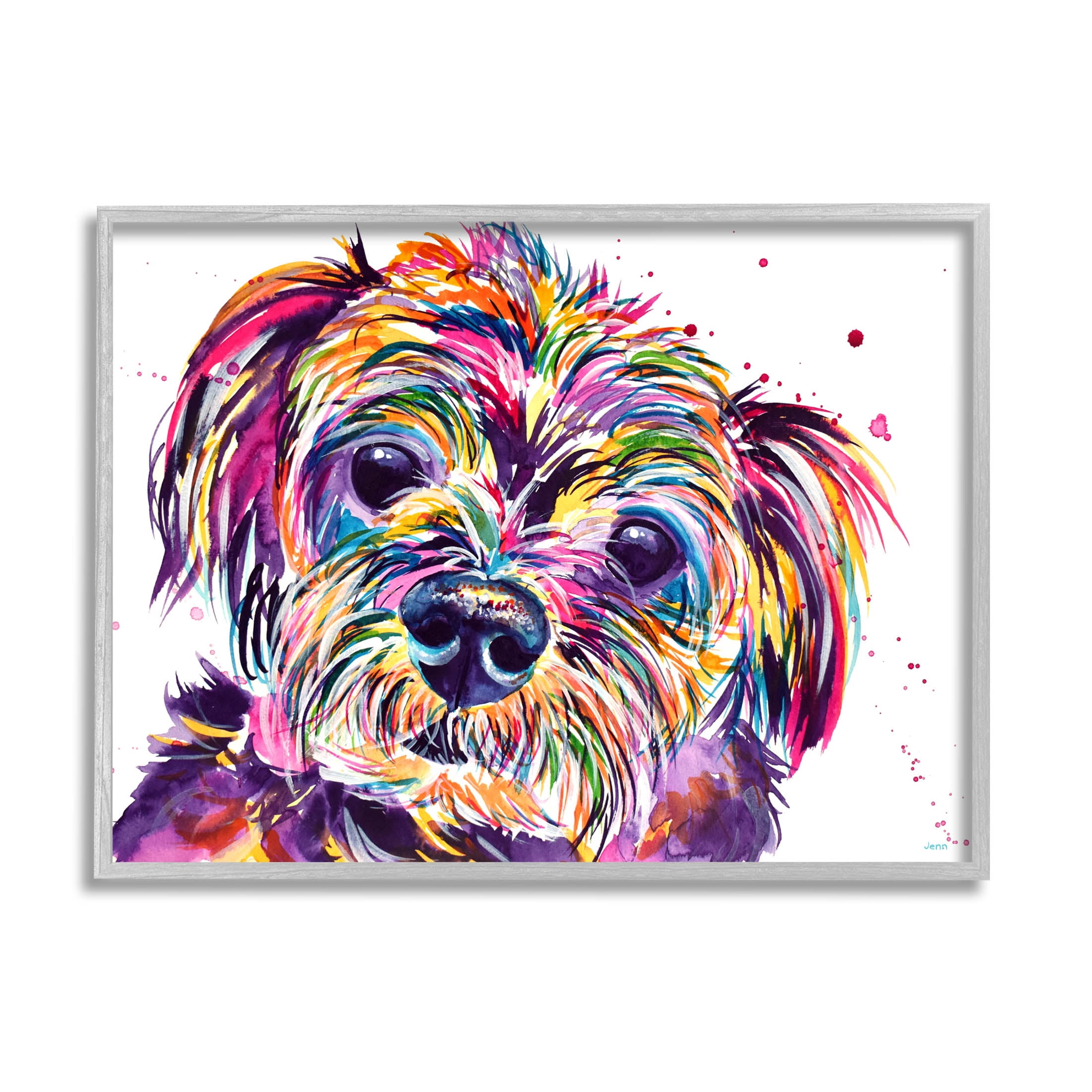 Prismatic Terrier Dog Face Portrait Animals & Insects Graphic Art Gray Framed Art Print Wall Art