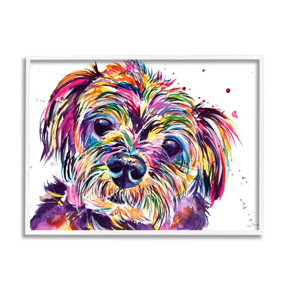 Prismatic Terrier Dog Face Portrait Animals & Insects Graphic Art White Framed Art Print Wall Art