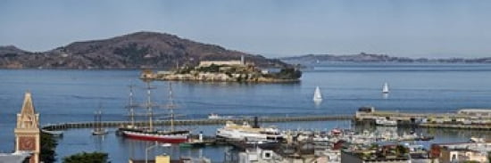 Prison on an island Alcatraz Island Aquatic Park Historic District Fishermans Wharf San Francisco California USA Canvas Art - Panoramic Images (36 x 12)