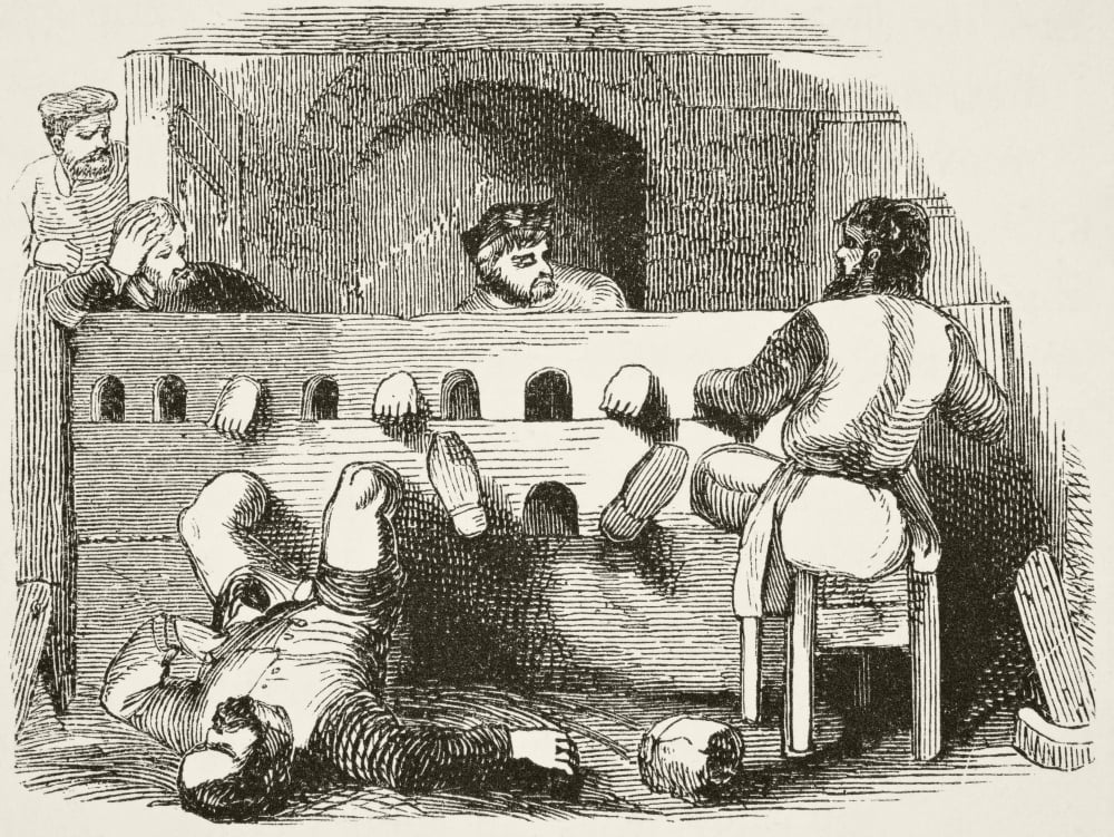 Prisoners Locked In The Stocks From The National And Domestic History Of England By William Aubrey Published London Circa 1890 Canvas Art - Ken Welsh Design Pics (16 x 12)