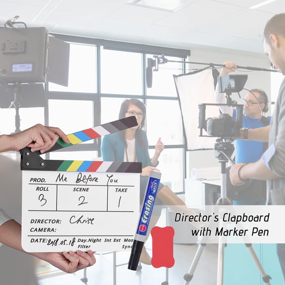 Pristin Clapper,ProfessionalErase Cut Scene Clapper Tv Film Movie Scene Clapper Slate Film Movie Cut Movie Cut Scene Marker Pen Eraser Slate With Marker With Marker Pen Stick) Erase Size Tv