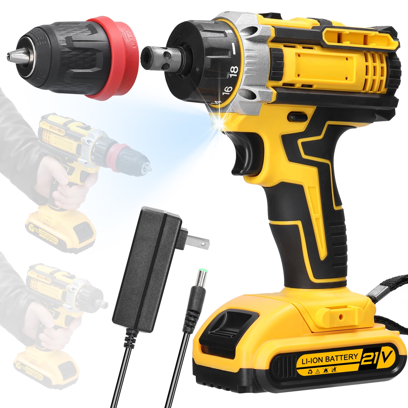 Pristin Electric screwdriver,Drill Set Lithium Drill 21V 2in1 Screw