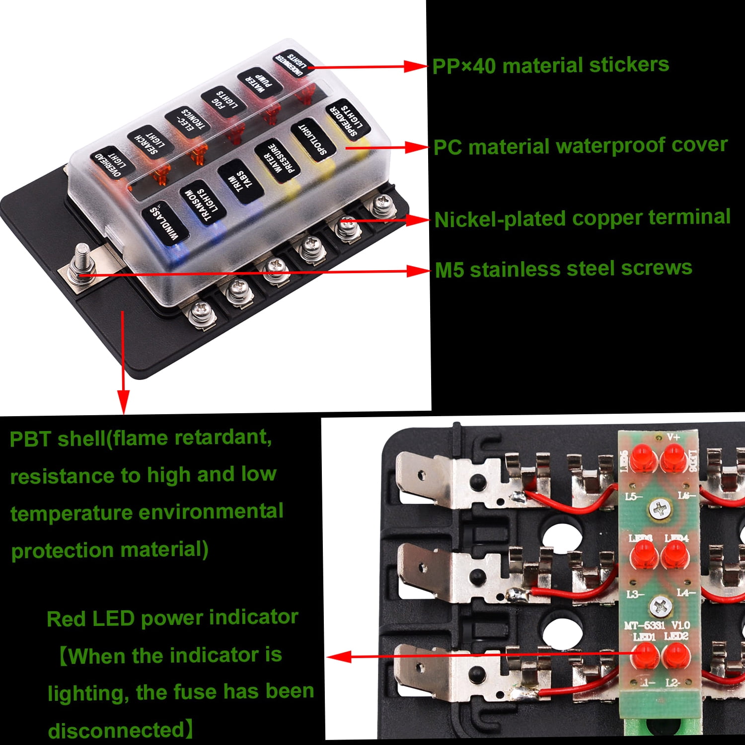 Pristin Fuse Case,Block With Led Cover Car Boat Box Block With