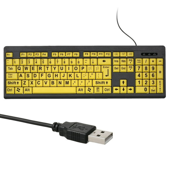 Pristin Keyboard,Low Vision Users Wired USB Print Letters Old Men Computer Low Vision Print Computer Vision Users 104 Wired U-SB Print HUIOP 104 s Letters QISUO