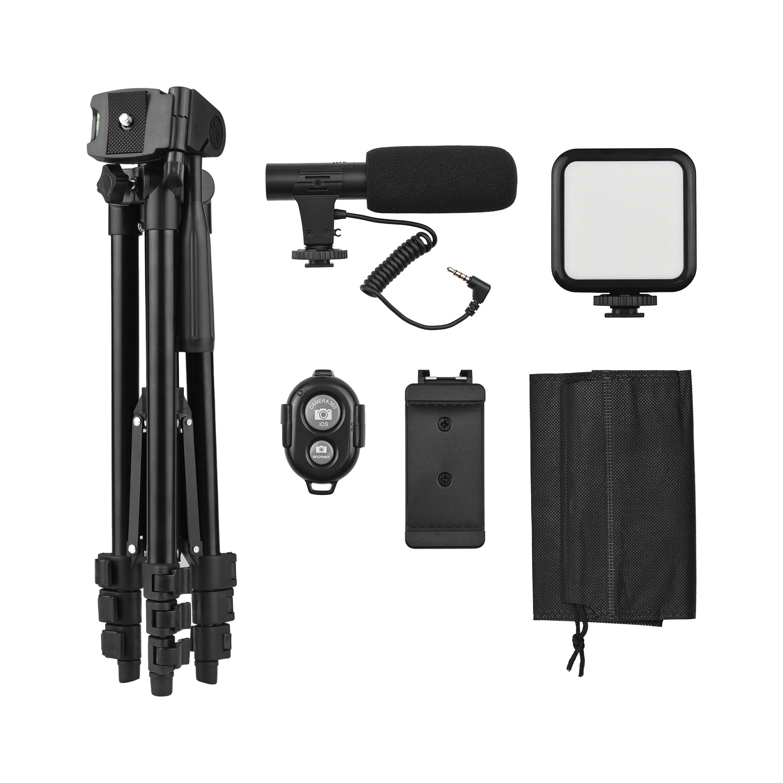 Pristin Phone Vlog Kit Height Adjustable Tripod, Cold Shoe Microphone