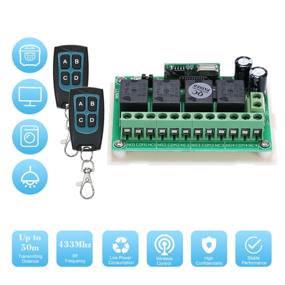 Pristin Remote Switch,Chip Smart (2 Relay Receiver Receiver) Receiver SwitchRelay Remote Switch4ch Channel 4ch Channel WirelessSwitch Dc12v Switch Wireless Nebublu