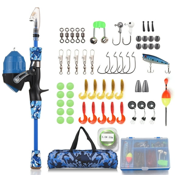 Pristin Spinning Rod,Kit 1.2m/1.5m Telescopic Spincast Reel Lures Rod Reel Combo 1.2m/1.5m Telescopic Rod Pole Spincast Reel ADBEN Kids Combo Kit 1.2m/1.5m Lures Swivels Carry Telescopic Rod Pole