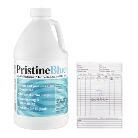 Pristine Blue 64oz Algicide for Pools, Spas & Hot Tubs - Includes QueBuy Pool Log Book