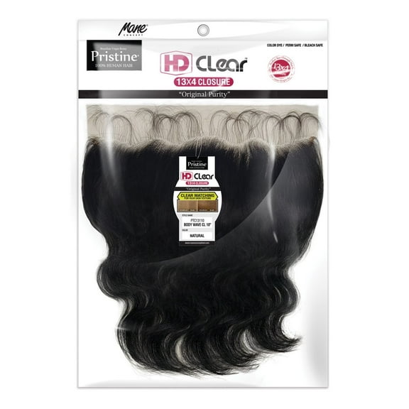 Pristine Brazilian Virgin Remy 100% Human Hair 13X4 HD Clear BODY WAVE Closure 10" (NATURAL BLACK)