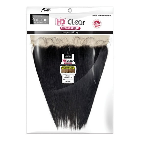 Pristine Brazilian Virgin Remy 100% Human Hair 13X4 HD Clear STRAIGHT Closure 10" (NATURAL BLACK)