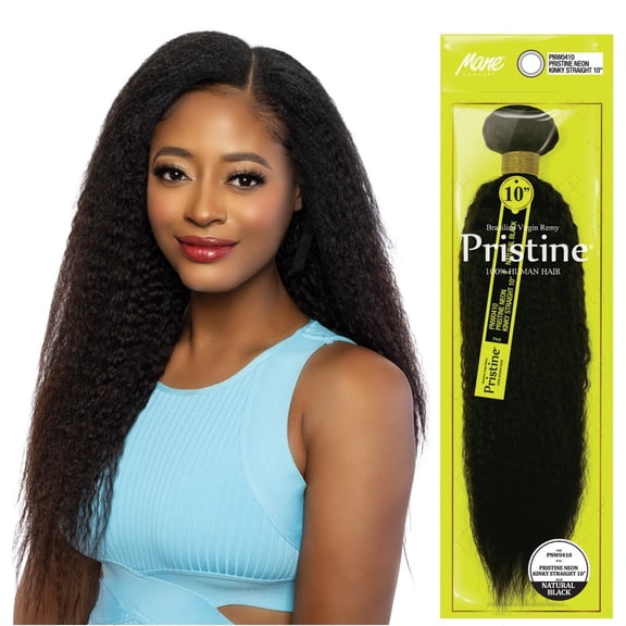 Pristine Brazilian Virgin Remy 100% Human Hair Bundle Extension NEON KINKY STRAIGHT 10" (NATURAL BLACK)