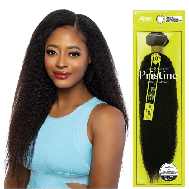 Pristine Brazilian Virgin Remy 100% Human Hair Bundle Extension NEON KINKY STRAIGHT 10" (NATURAL BLACK)