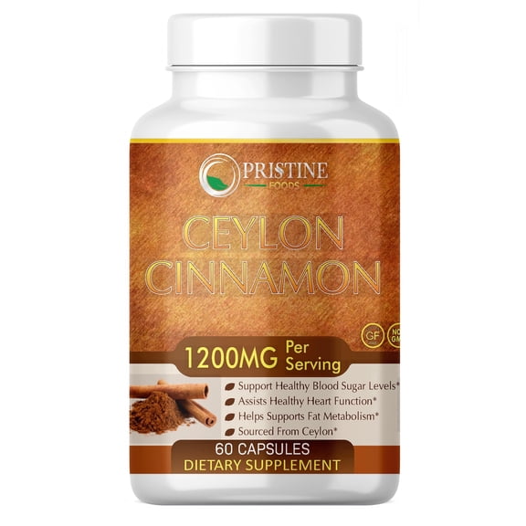 Pristine Ceylon Cinnamon Supplement  1200mg Per Serving, 60 Vegan Capsules, Non-GMO, Gluten-Free, Made in USA - 3 pack