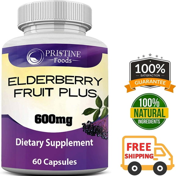 Pristine Food's Elderberry Capsules 1200 mg Powerful Immune System Support Relief from Cold Flu Allergies Black Elder Berry Extract Antioxidant Vitamin 60 Capsules