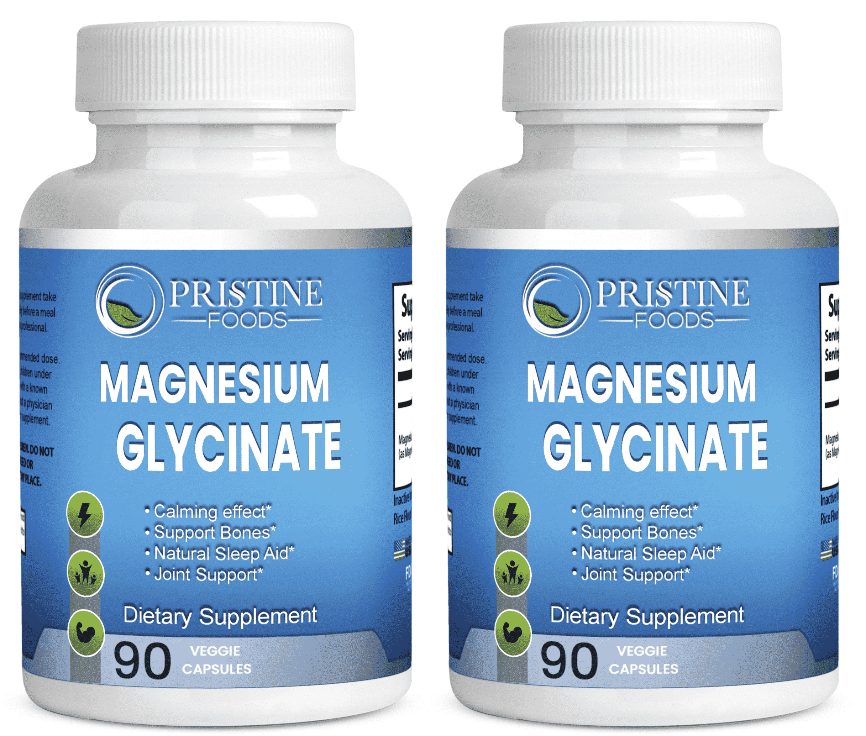Pristine Foods Magnesium Glycinate 400mg per Serving - High Absorption Muscle Relaxation, Bone & Joint Support, Chelate Supplement - 90 ct. 2 Pack