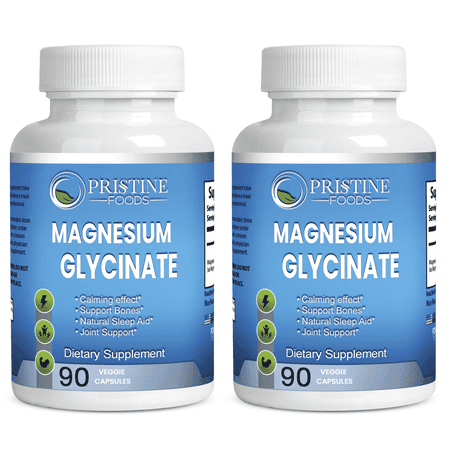 Pristine Foods Magnesium Glycinate 400mg per Serving - High Absorption Muscle Relaxation, Bone & Joint Support, Chelate Supplement - 90 ct. 2 Pack