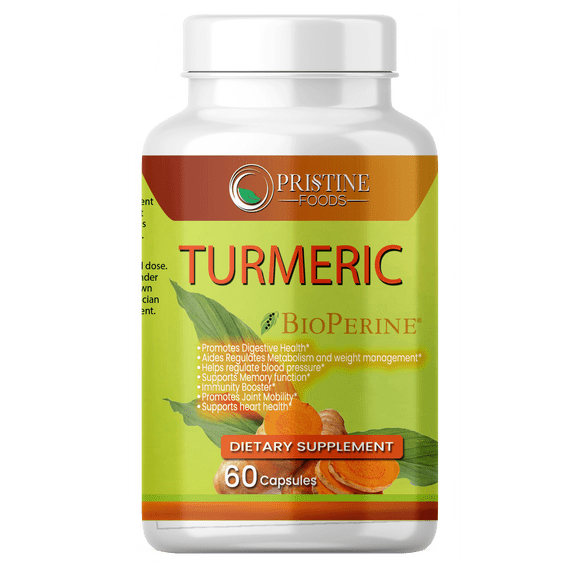 Pristine High Absorption Turmeric Curcumin 650mg with BioPerine, Black Pepper - Joint & Antioxidant Support, 60 Capsules