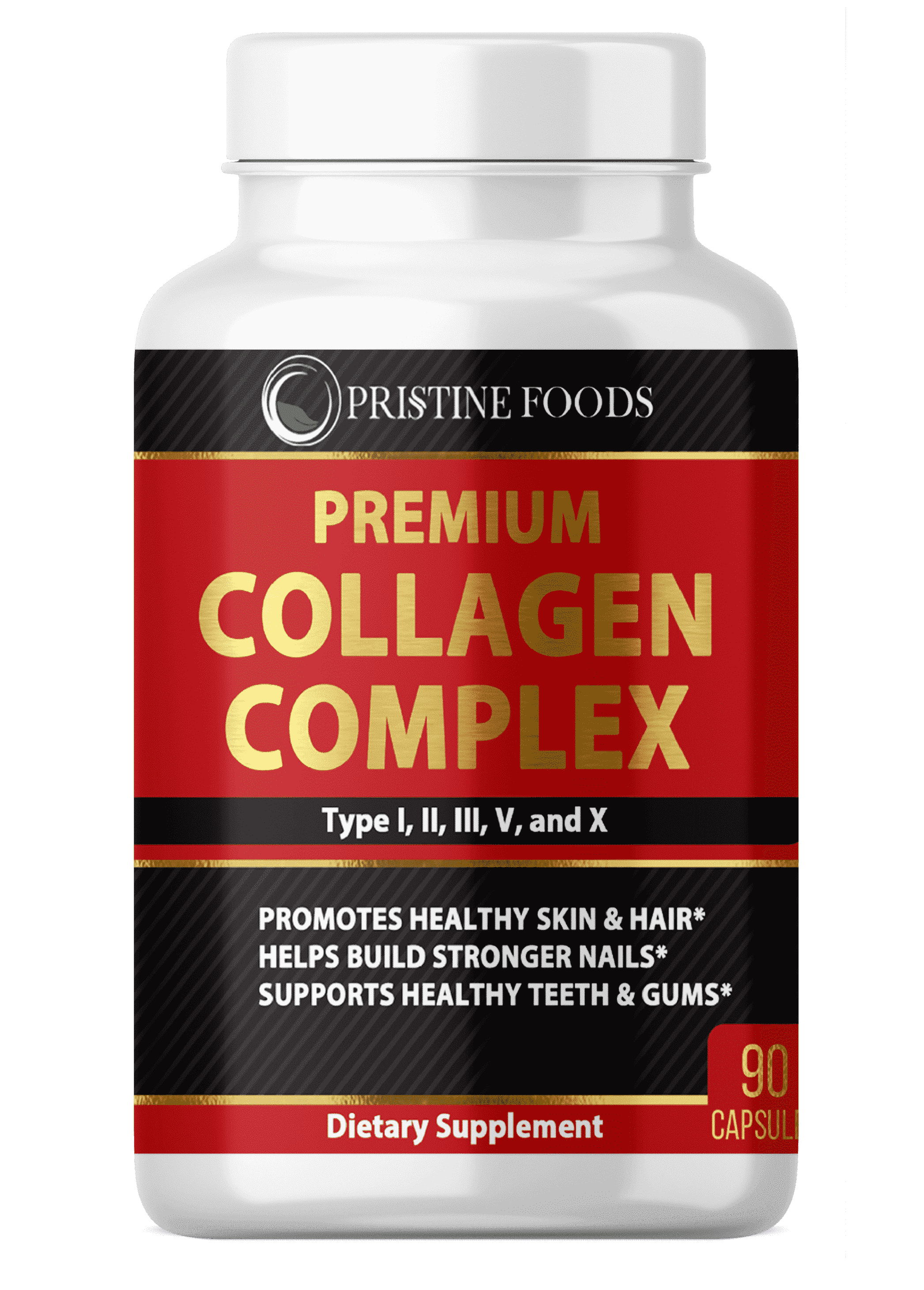 Pristine Premium Multi Collagen Supplement 1000mg - Support Healthy Hair Skin Bone & Joints Hydrolyzed Collagen Protein Complex (Types I II III V & X) - 90 Capsules