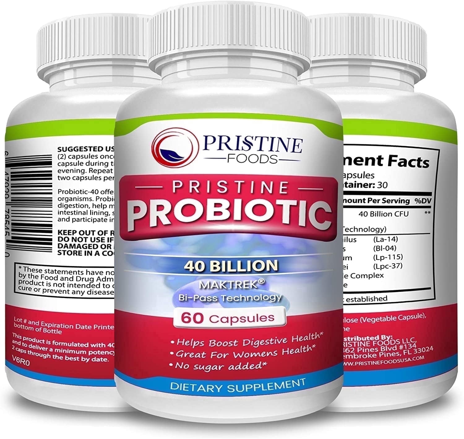 Pristine Probiotic Supplement 40 Billion CFU - High Potency Probiotics for Women - Support Healthy Digestive System - 3 Pack