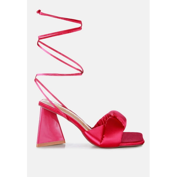 Pristine Satin Strap Triangular Block Heel Sandals