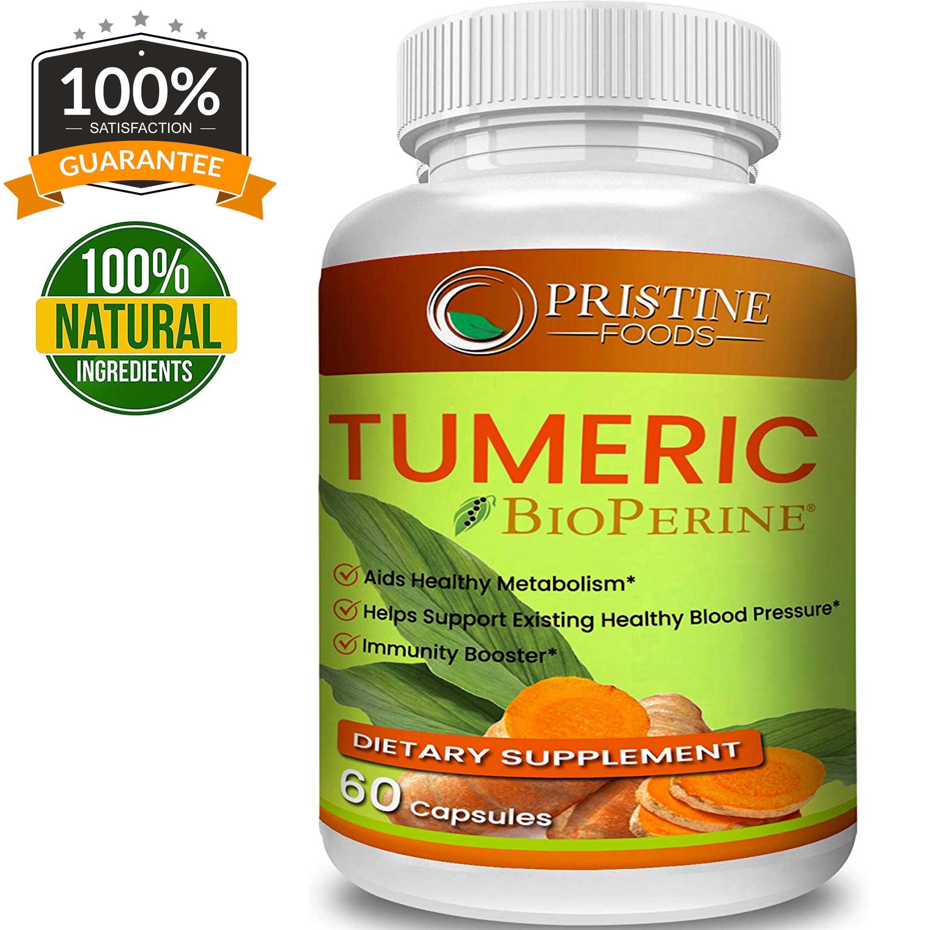 Pristine Turmeric Curcumin Supplement with BioPerine - Support Healthy Blood, Metabolism & Antioxidant Booster - 60 Ct.