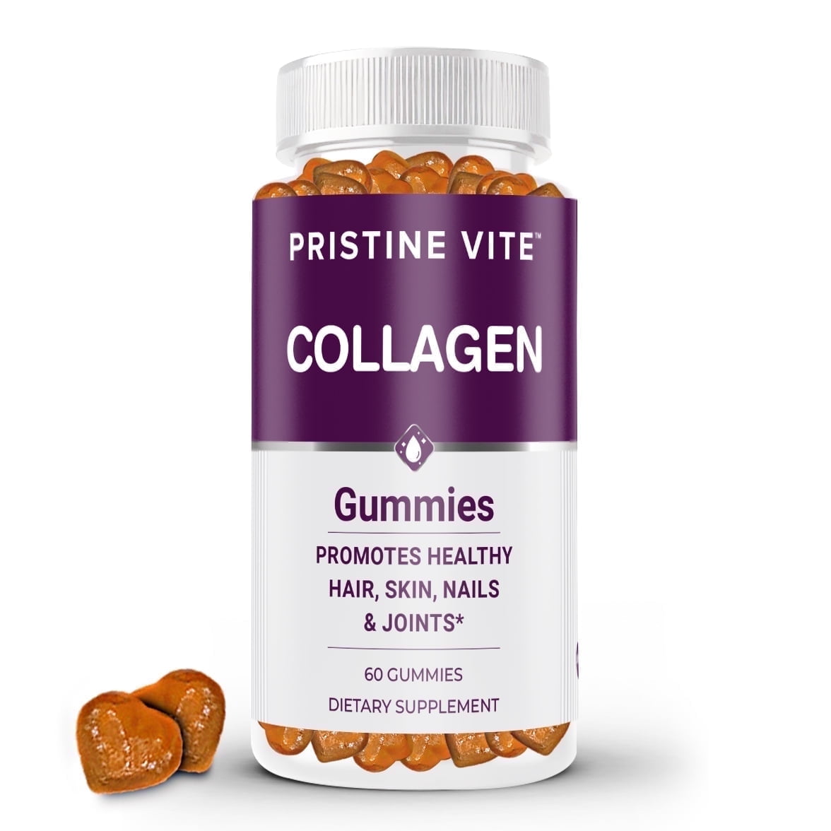 Pristine Vite Collagen Gummies - Hydrolyzed Collagen Peptides - Tropical Fruit Flavor, 60 Gummies