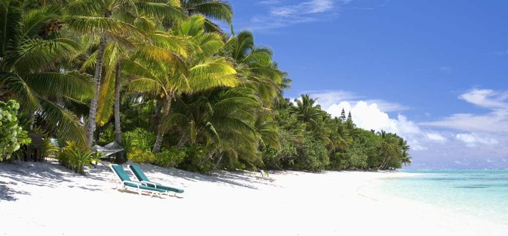 Pristine beach Rarotonga Cook Islands Canvas Art - David Kirkland Design Pics (44 x 20)