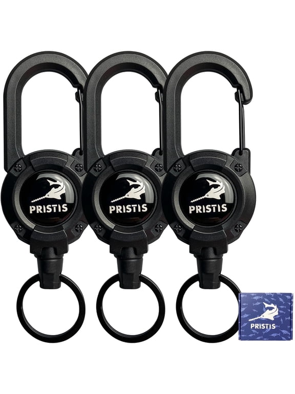 3 Pack Heavy Duty Zinger Retractors, Saltwater Resistant & 28" Stainless Steel Wire Keychain