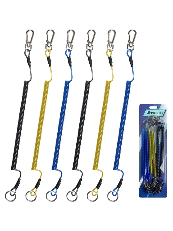 6 Pack Fishing Coiled Lanyards, Heavy Duty & Retractable Steel Wire Tether Keychain Leash