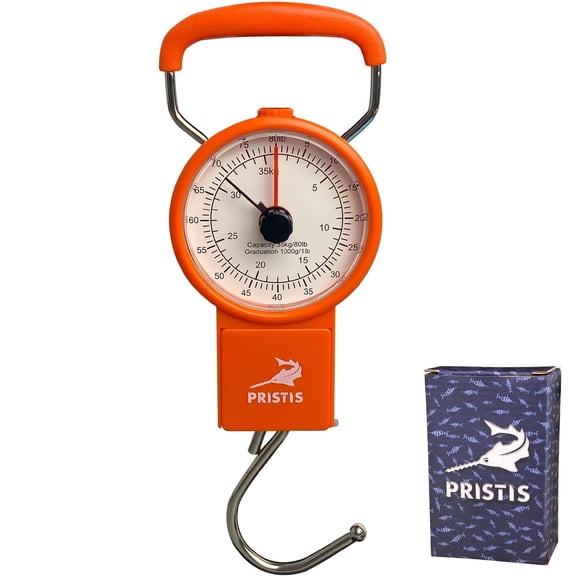 Pristis Fishing Hanging Scale, 80 LBs Fish Weight Analog Spring Hook Crane Scale Kit with Tape Measure & Non-Slip Large Handle