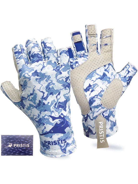 UPF 50+ Half-Finger Fishing Gloves, UV Protection Breathable Sun Gloves for Men Women, Water Camo, S/M