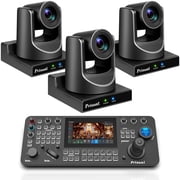 Prisual 3-Camera NDI PTZ Bundle 3 TEM-20N PRO 20X Zoom + PRO AI Joy Keyboard, AI Tracking, Silent 5dB, PoE, for Church & Conferenc