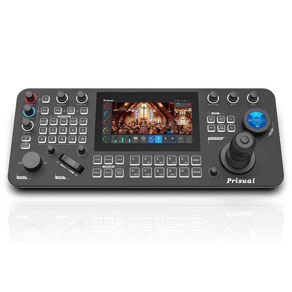 Prisual Pro Ai Joy Broadcast-Grade PTZ Camera Controller, 7" HD Color Touchscreen, 4-Channel Monitor, AI Visual Knob, Tally, PoE, HDMI, 254 Camera Control