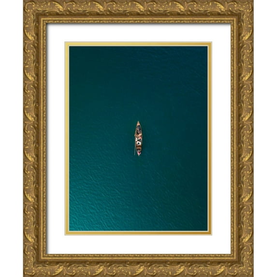 Pritam Mahanta, Partha 19x24 Gold Ornate Wood Framed with Double Matting Museum Art Print Titled - The boat ride