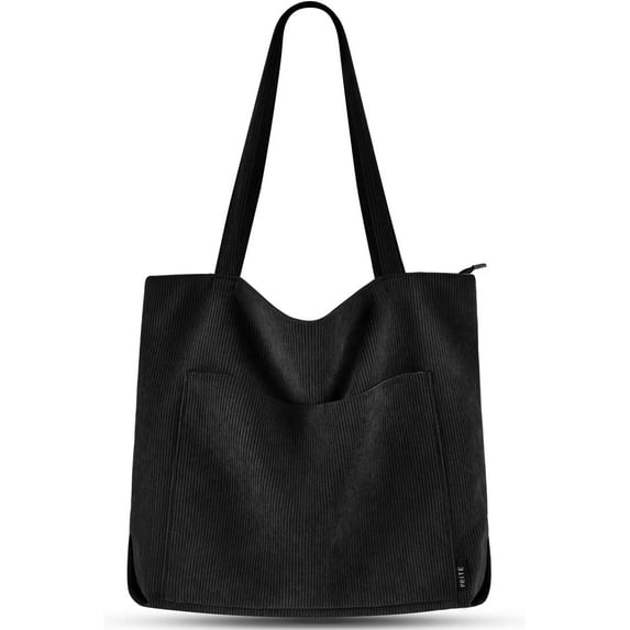 Prite Corduroy Tote Bag for Women Large Shoulder Bag with Zipper and Pockets for College Work Travel Shopping