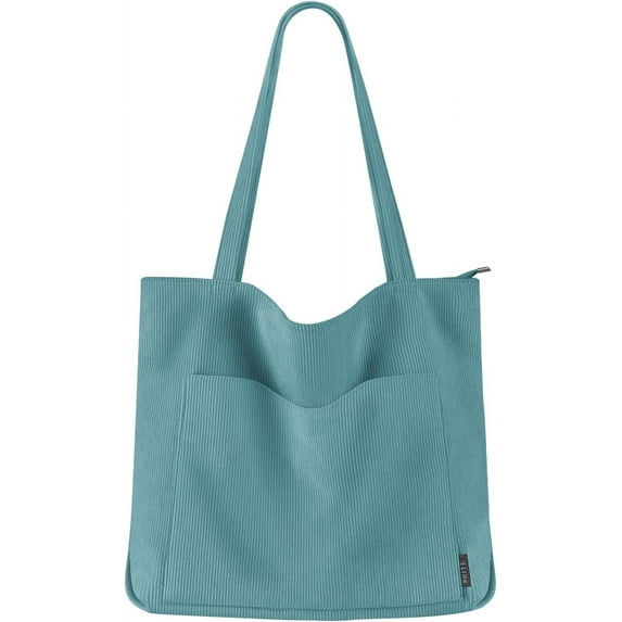 Prite Corduroy Tote Bag for Women Large Shoulder Bag with Zipper and Pockets for College Work Travel Shopping