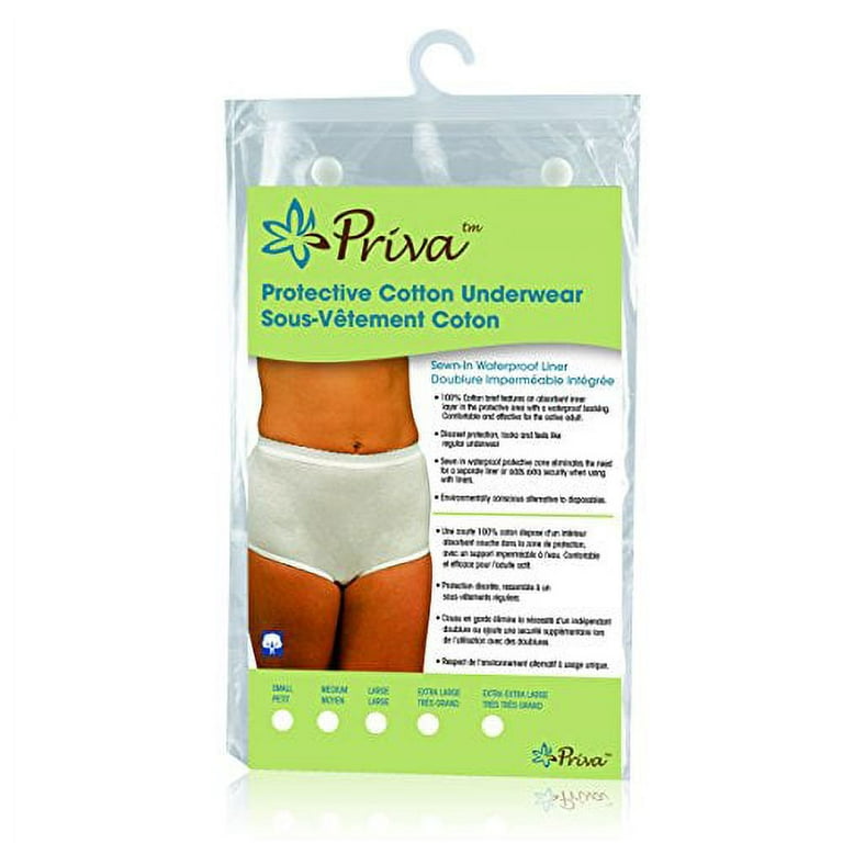 Women's Protective 100% Cotton Underwear with Sewn in Waterproof Liner,  White, Large, Machine Washable