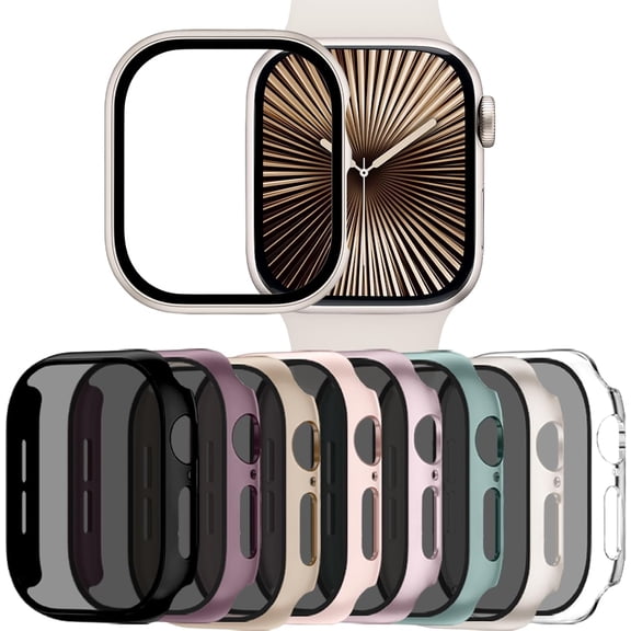 Privacy Case for Apple Watch Series 10 42mm Screen Protector, Anti-Spy Cover iWatch 11 42 mm, 8 Pack, Black Clear Pink Starlight Rose Pine Green Milk Tea Smoke Violet