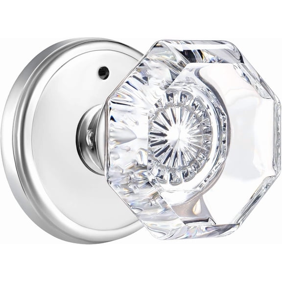 Privacy Crystal Glass Door Knobs Interior with Lock, Modern Octagon Door Knobs for Bedroom/Bathroom, Polished Chrome Finish