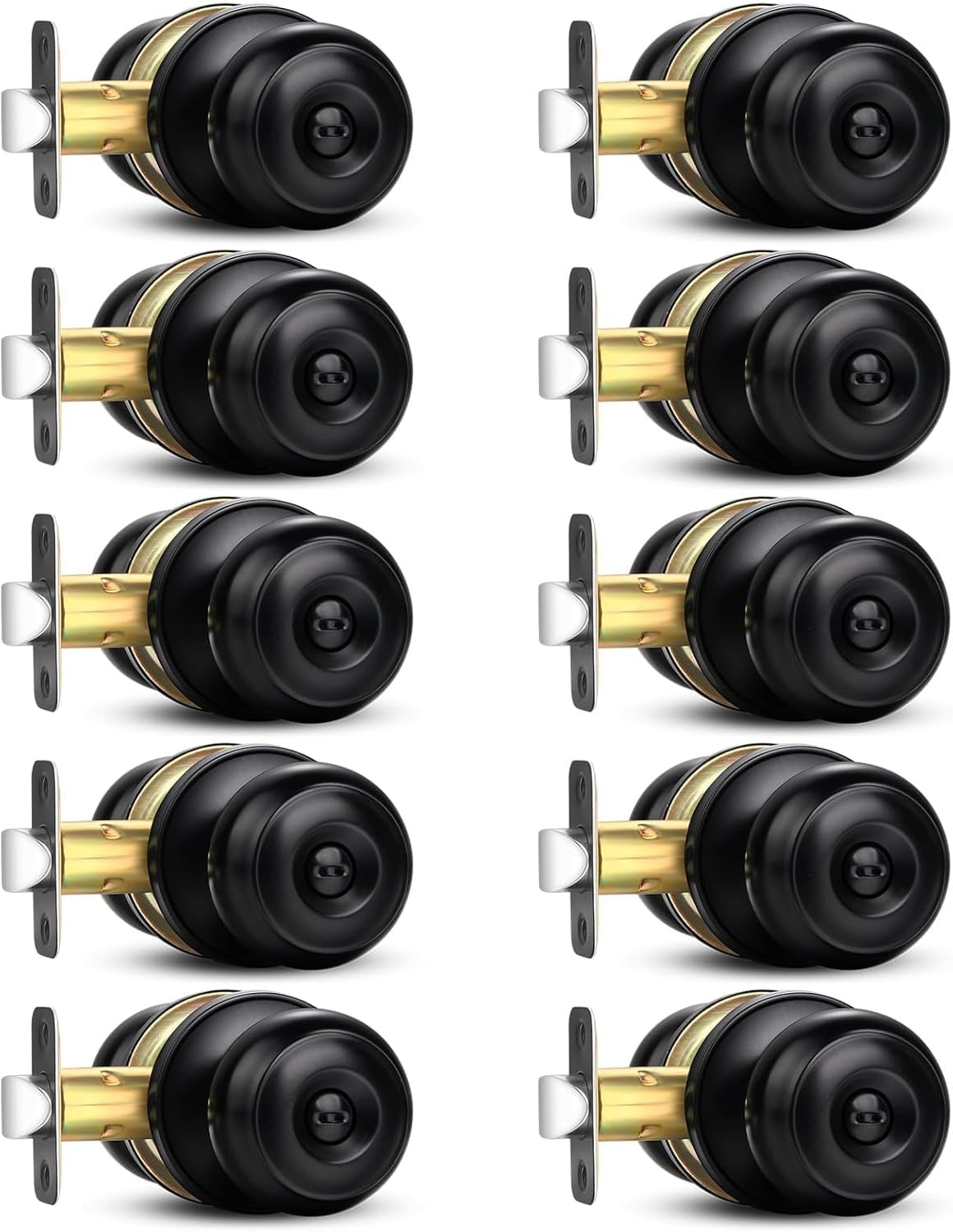 Privacy Door Knob, 10 Pack Matte Black Round Keyless Doorknobs Interior/Exterior Lockset, Privacy Locking Door Knobs for Bedroom/Bathroom, Black Modern Design Door Hardware