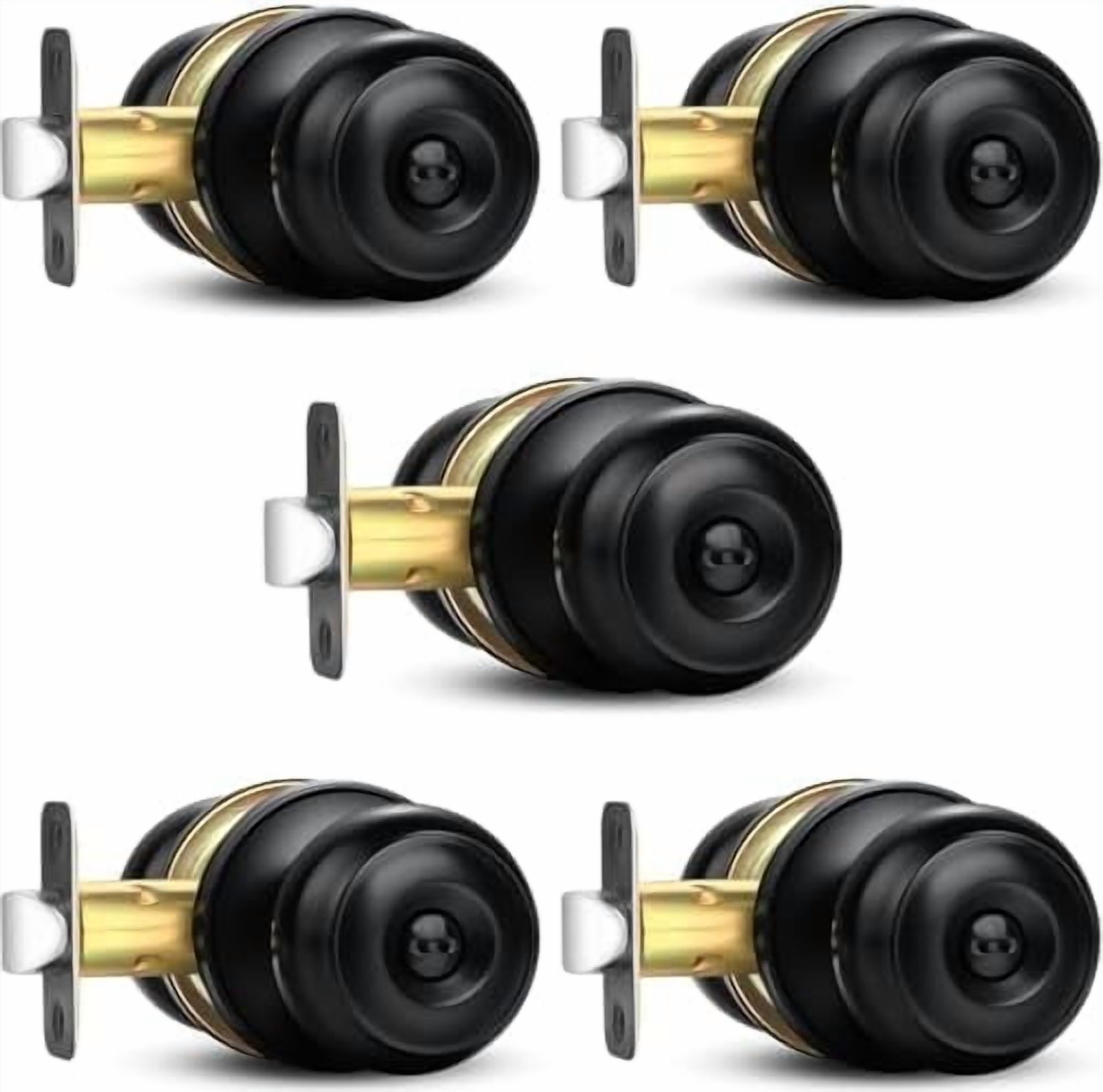 Privacy Door Knob, 5 Pack Matte Black Round Keyless Doorknobs Interior/Exterior Lockset, Privacy Locking Door Knobs for Bedroom/Bathroom, Black Modern Design Door Hardware