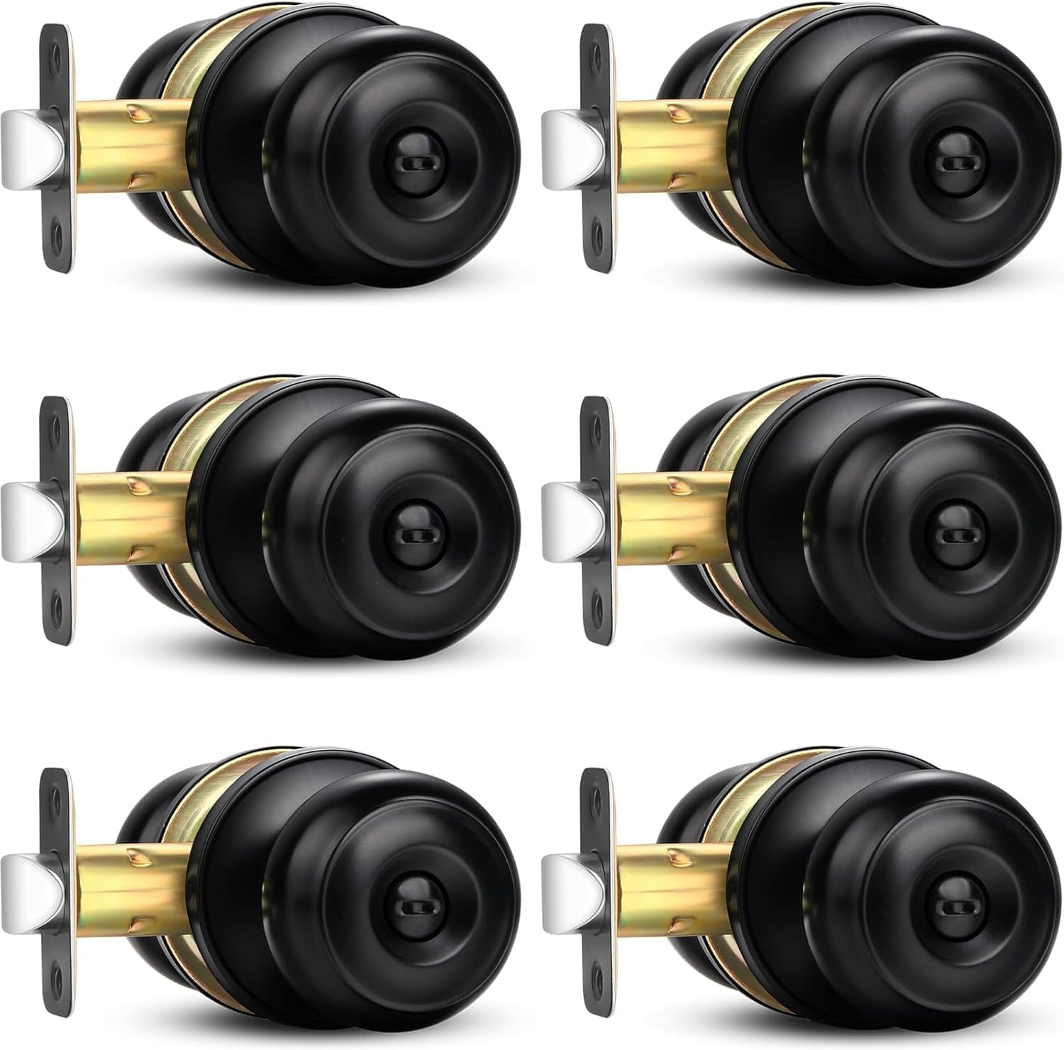 Privacy Door Knob, 6 Pack Matte Black Round Keyless Doorknobs Interior/Exterior Lockset, Privacy Locking Door Knobs for Bedroom/Bathroom, Black Modern Design Door Hardware