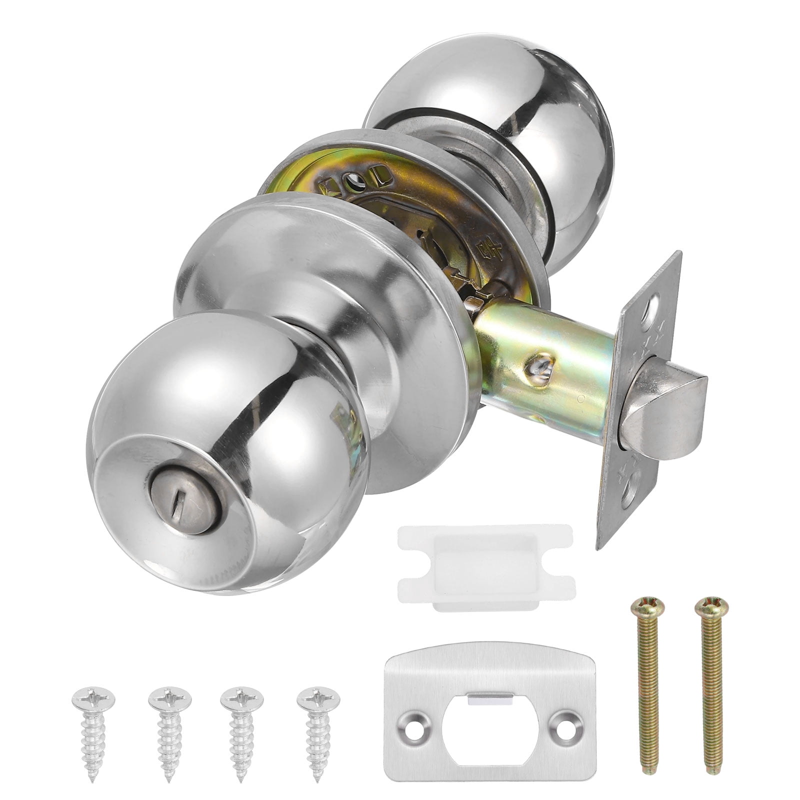 Privacy Door Knob, Round Interior Door Handles Keyless Turn Lock Doorknob with Screws Fits 0.98"-1.77" Thickness for Bedroom, Bathroom Closets, Silver Tone