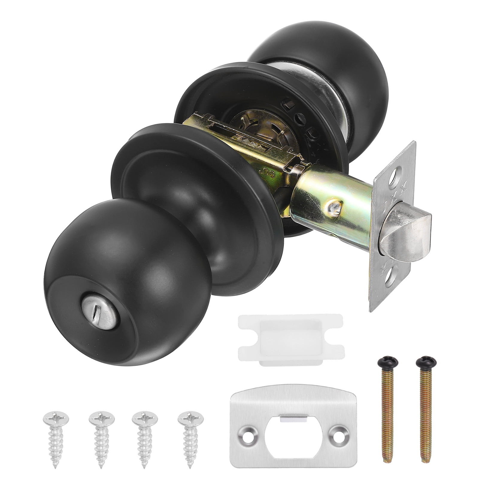 Privacy Door Knob, Round Interior Door Handles Keyless Turn Lock Doorknob with Screws Fits 0.98"-1.77" Thickness for Bedroom, Bathroom Closets, Black
