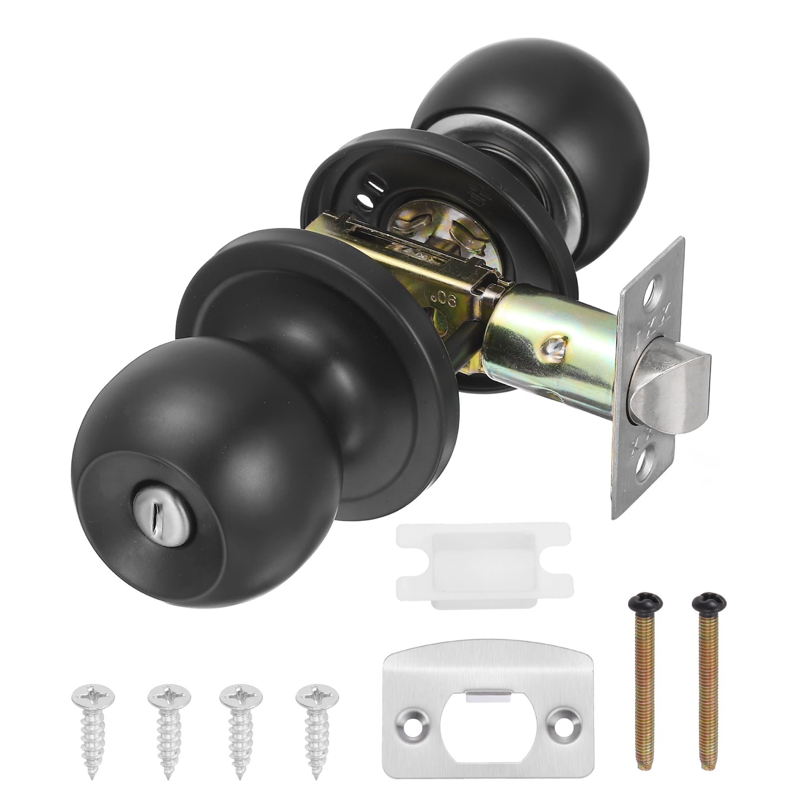 Privacy Door Knob, Round Interior Door Handles Keyless Turn Lock Doorknob with Screws Fits 1.77"-2.56" Thickness for Bedroom, Bathroom Closets, Black