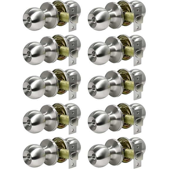 Privacy Door Knobs,10 Pack Brushed Nickel Round Keyless Doorknobs Interior Door Knobs for Bedroom/Bathroom, Privacy Function