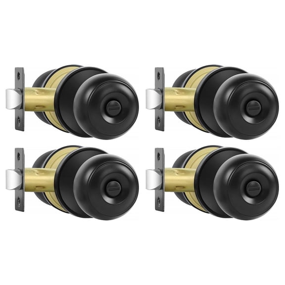 Privacy Door Knobs 4 Pack Matte Black - Interior Bed & Bath Lockset - Round Reversible Door Handles for Bedroom & Bathroom - Keyless Entry