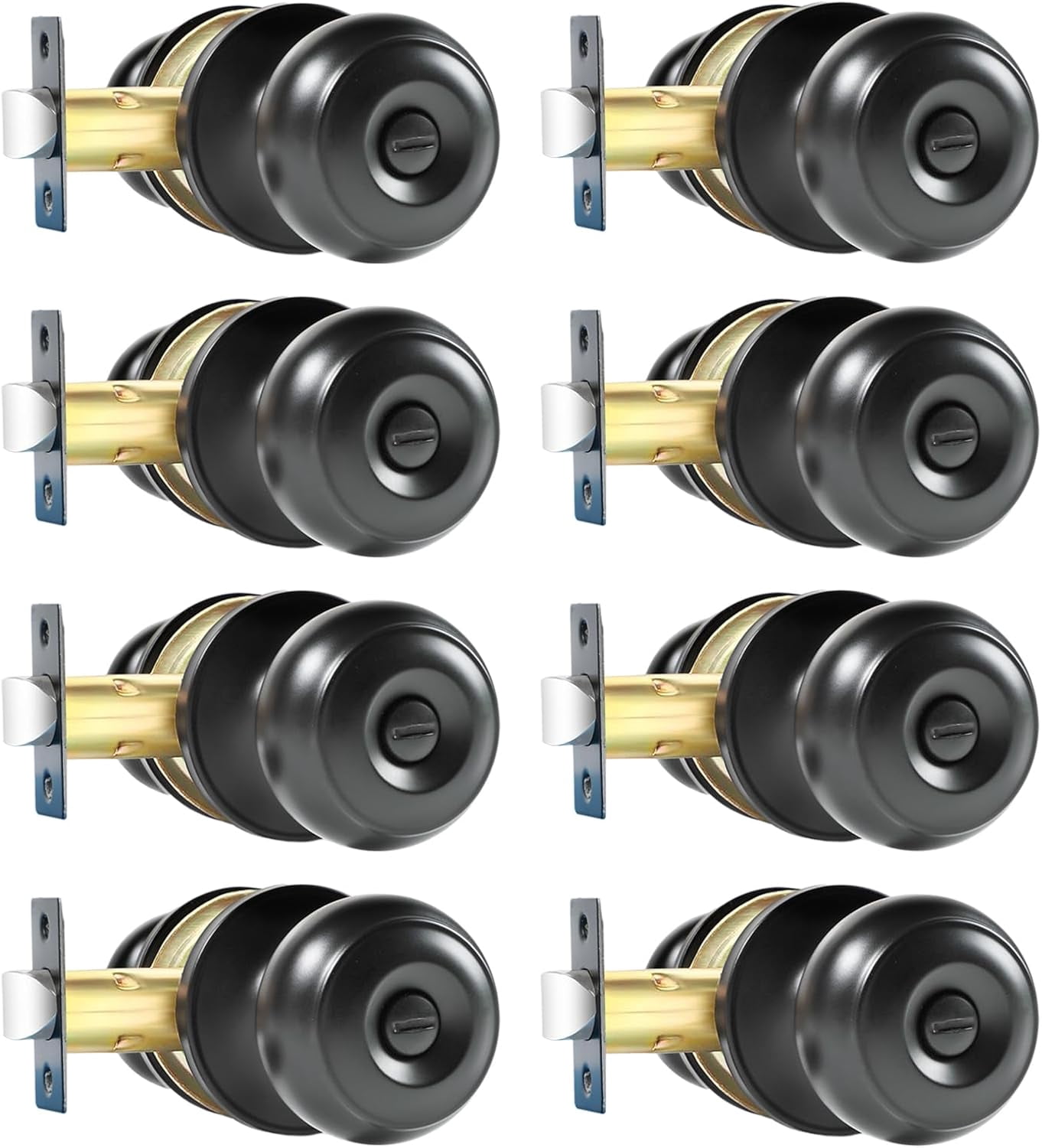 Privacy Door Knobs, 8 Pack Matte Black Heavy-Duty Door Knobs, Interior Keyless Doorknob, Left and Right Hand Reversible, for Bed and Bathroom