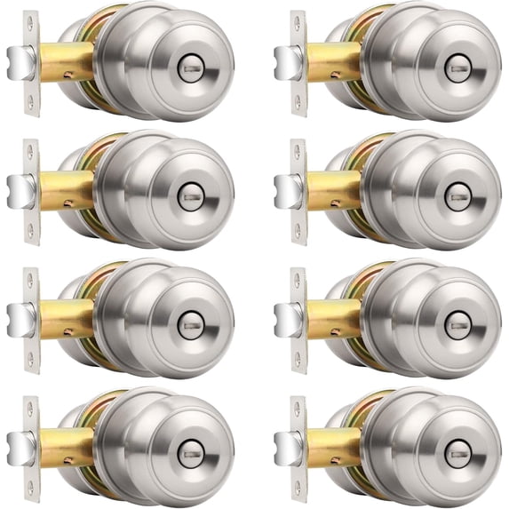 Privacy Door Knobs Brushed Nickel Finish, Interior Keyless Door Knobs Locks for Bedroom or Bathroom, 8 Pack